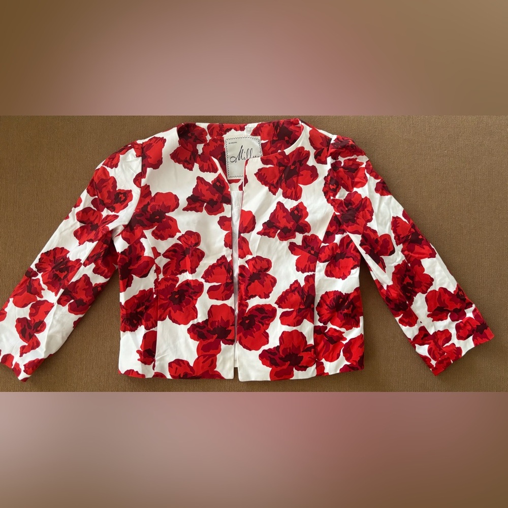 Milly Red and White Floral Blazer